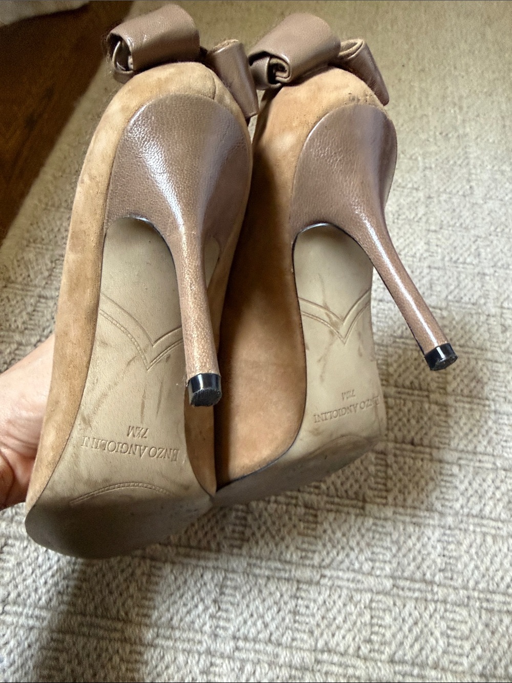 Enzo Angiolini Taupe Suede Pointed-Toe Heels with Back Bow - Picture 5 of 7